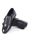 Shop_HATS OFF ACCESSORIES_Black Solid Leather Slip-on Strapped Monks _at_Aza_Fashions