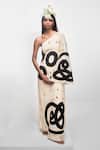Shop_Masaba_Ivory 100% Unbleached Handwoven Cotton Print The One Shoulder Tunic With Pant_at_Aza_Fashions