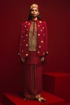Shop_Masaba_Red Jacket Heavy Crepe Hand Tinted Glass Mascot Embellished Jodhpuri Kurta Set_at_Aza_Fashions