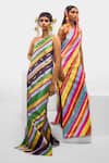 Shop_Masaba_Multi Color Satin Taffeta Print Gold The Tutti Fruity Candy Stripe Pattern Dress_at_Aza_Fashions
