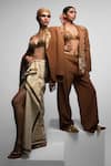 Shop_Masaba_Brown Heavy Crepe Hand Embroidery Gold Jaipur Badges Blazer And Trouser Set _Online_at_Aza_Fashions