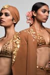 Masaba_Brown Heavy Crepe Hand Embroidery Gold Plated Jaipur Badges Blazer With Trouser_at_Aza_Fashions