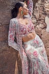 Ridhima Bhasin_Grey Chiffon Printed Floral Blouse Scoop Arsia Jacket Sharara Set _Online