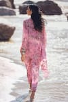 Shop_Ridhima Bhasin_Pink Georgette Printed Floral Band V Arzou Kaftan And Pant Set _at_Aza_Fashions