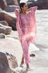 Shop_Ridhima Bhasin_Pink Georgette Printed Floral Band V Arzou Kaftan And Pant Set _Online_at_Aza_Fashions