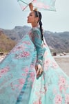 Buy_Ridhima Bhasin_Blue Organza, Chiffon Embroidery Scoop Naza Floral Print Jacket Sharara Set _Online_at_Aza_Fashions