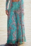 Shop_Ridhima Bhasin_Blue Organza, Chiffon Embroidery Scoop Naza Floral Print Jacket Sharara Set 