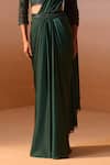 Nitika Gujral_Green Satin, Net Beads, Smocking Tassel Embellished Pre-draped Saree With Blouse _Online_at_Aza_Fashions