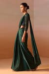 Shop_Nitika Gujral_Green Satin, Net Beads, Smocking Tassel Embellished Pre-draped Saree With Blouse _Online_at_Aza_Fashions