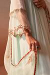 Shop_Nitika Gujral_Green Georgette Embroidery Mukaish Notched V Damask Floret Zardozi Anarkali Set _Online_at_Aza_Fashions