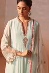 Buy_Nitika Gujral_Green Georgette Embroidery Mukaish Notched V Damask Floret Zardozi Anarkali Set 