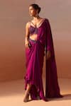 Buy_Nitika Gujral_Purple Satin Sequin Embellished Waistband Pre-draped Saree With Bustier _at_Aza_Fashions