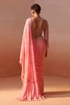 Shop_Nitika Gujral_Pink Georgette Embroidery Thread Deep U Petunia Pre-draped Saree With Blouse_at_Aza_Fashions