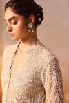 Buy_Nitika Gujral_Ivory Satin Embroidered Pearl Notched Long Jacket Draped Skirt Set _Online_at_Aza_Fashions