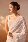 Nitika Gujral_Ivory Georgette Embroidered Sequin Sqaure Saree With Blouse_Online_at_Aza_Fashions