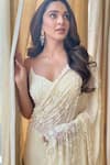 Buy_Premya By Manishii_White Tulle Embroidery Sequin Leaf Neck Floral Jaal Saree With Blouse_at_Aza_Fashions