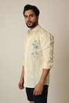Paarsh_Cream Pure Linen Embroidered Thread Palm Tree Shirt_Online_at_Aza_Fashions