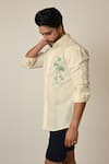Paarsh_Cream Pure Linen Embroidered Thread Palm Tree Shirt_at_Aza_Fashions