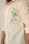 Shop_Paarsh_Cream Pure Linen Embroidered Thread Palm Tree Shirt