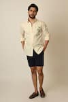 Paarsh_Cream Pure Linen Embroidered Thread Palm Tree Shirt_Online