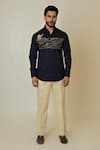 Paarsh_Blue Giza Cotton Embroidered Thread Camel Cactus Shirt _Online_at_Aza_Fashions