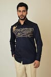 Buy_Paarsh_Blue Giza Cotton Embroidered Thread Camel Cactus Shirt _Online_at_Aza_Fashions