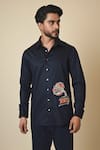 Paarsh_Blue Giza Cotton Embroidered Thread Gramophone Shirt _Online_at_Aza_Fashions