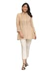 Buy_OMI_Beige Tunic Chanderi Embellished Lace Mandarin Collar Nora With Slip _Online_at_Aza_Fashions