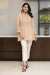 Shop_OMI_Beige Tunic Chanderi Embellished Lace Mandarin Collar Nora With Slip _Online_at_Aza_Fashions