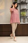 OMI Pink Chanderi, Cotton Lace Mandarin Nora Bloom Embellished Tunic With Slip Online at Aza Fashions OMI_Pink Chanderi, Cotton Lace Mandarin Nora Bloom Embellished Tunic With Slip _Online_at_Aza_Fashions