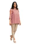 Buy OMI Pink Chanderi, Cotton Lace Mandarin Nora Bloom Embellished Tunic With Slip Online at Aza Fashions Buy_OMI_Pink Chanderi, Cotton Lace Mandarin Nora Bloom Embellished Tunic With Slip _Online_at_Aza_Fashions