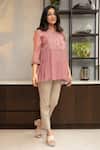 Shop OMI Pink Chanderi, Cotton Lace Mandarin Nora Bloom Embellished Tunic With Slip Online at Aza Fashions Shop_OMI_Pink Chanderi, Cotton Lace Mandarin Nora Bloom Embellished Tunic With Slip _Online_at_Aza_Fashions