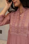 Shop OMI Pink Chanderi, Cotton Lace Mandarin Nora Bloom Embellished Tunic With Slip Shop_OMI_Pink Chanderi, Cotton Lace Mandarin Nora Bloom Embellished Tunic With Slip