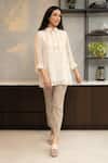 Buy_OMI_Off White Chanderi, Cotton Lace Mandarin Nora Fleur Embellished Tunic With Slip _at_Aza_Fashions