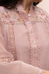 OMI_Pink Tunic Chanderi Embellished Lace Mandarin Pero Floral Print Shoulder Yoke_at_Aza_Fashions