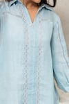 Shop_OMI_Blue Linen Embellished Lace Notched Collar Riso Bloom Tunic