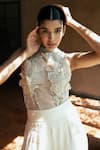 PIRI INDIA_White Organza Embellished Applique Round Naoura Sheer Top With Palazzo_Online_at_Aza_Fashions