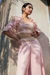 Buy_PIRI INDIA_Pink Organza Embellished Applique Cape Open Dusk Ruffle Palazzo Set _Online_at_Aza_Fashions