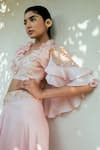 Buy_PIRI INDIA_Pink Organza Embellished Applique Cape Open Dusk Ruffle Palazzo Set 