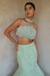 PIRI INDIA_Green Organza Embellished Applique Wishper Mermaid Lehenga With Blouse_at_Aza_Fashions