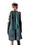 Shop_POOJA SHROFF_Green Lycra Net Shimmery Pleated Halter Neck Palm Tree Paradise Dress _Online_at_Aza_Fashions