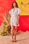 Buy_POOJA SHROFF_White Cotton Print Polka Dot Sailor Collar Dress With Belt _at_Aza_Fashions