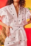 Shop_POOJA SHROFF_White Cotton Print Polka Dot Sailor Collar Dress With Belt _Online_at_Aza_Fashions