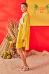 Buy_POOJA SHROFF_Yellow Cotton Embellished Pleated Wave Collar Neck Malibu Shirt Dress _Online_at_Aza_Fashions