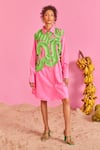 Buy_POOJA SHROFF_Pink Cotton Embellished Pleated Wave Collar Neck Malibu Shirt Dress _at_Aza_Fashions