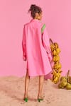 Shop_POOJA SHROFF_Pink Cotton Embellished Pleated Wave Collar Neck Malibu Shirt Dress _at_Aza_Fashions