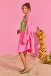 POOJA SHROFF_Pink Cotton Embellished Pleated Wave Collar Neck Malibu Shirt Dress _at_Aza_Fashions