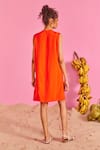 Shop_POOJA SHROFF_Orange Banana Crepe Embellished Pearl V Neck Ellora Short A-line Dress _at_Aza_Fashions