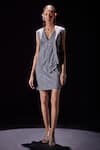 Buy_POOJA SHROFF_Grey Knit With Embellished V Neck Ellora Short A-line Dress _at_Aza_Fashions