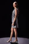 Buy_POOJA SHROFF_Grey Knit With Embellished V Neck Ellora Short A-line Dress _Online_at_Aza_Fashions